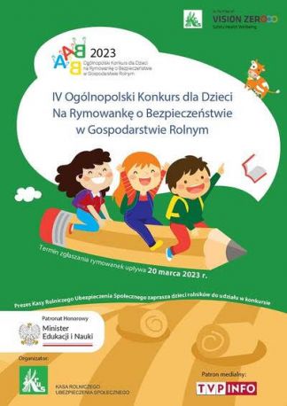 Czwarty Ogólnopolski Konkurs dla dzieci na rymowanki o bezpieczeństwie w gospodarstwie rolnym plakat informuący o wydarzeniu